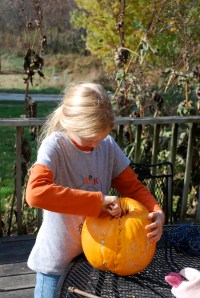 We carved pumpkins a few days before Halloween.