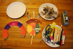 Lily set up this craft.  She created the turkey and organized all the supplies.  When our friends came, she taught them step by step.