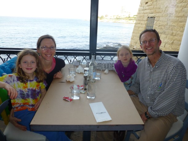 Our lovely landlady, Maria, took us out to lunch our first day in Sliema.  We sat right by the ocean!