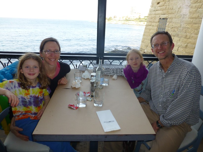 Our lovely landlady, Maria, took us out to lunch our first day in Sliema. We sat right by the ocean!