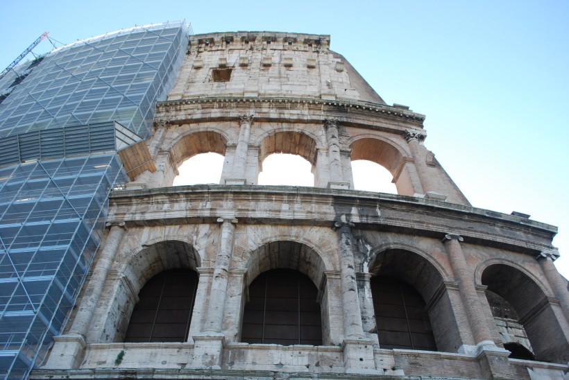 The Colosseum and some restoration scaffolding.