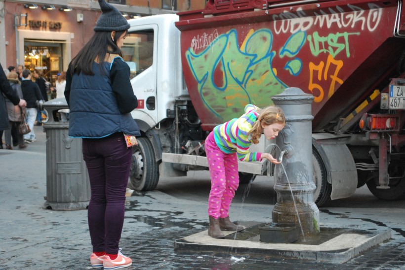 Trying out the drinking fountain again.  This time drinking directly from it rather than filling a water bottle.  It's harder to stay dry than it looks!