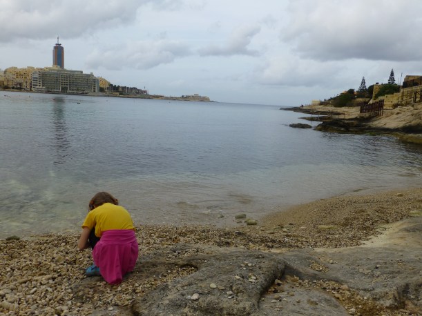 Collecting rocks, seashells and sea glass.