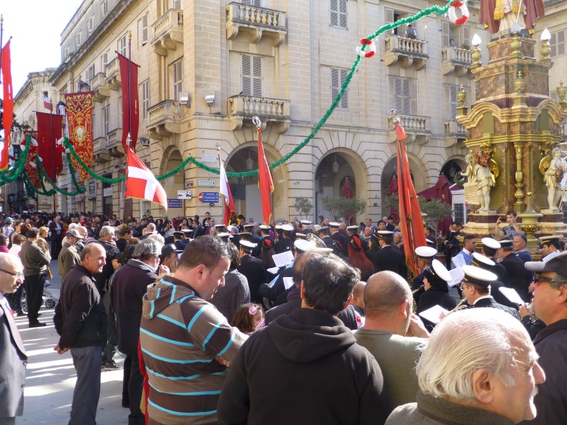 Mass was in the morning.  For the rest of the day, crowds of people walked along the streets of Valletta following this band.