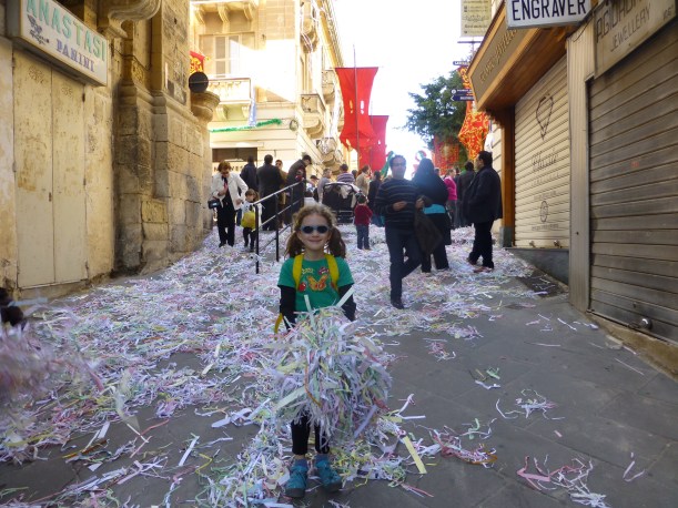 The kids went wild over all the paper on the ground.  The air was filled with shrieks of happy children as well as paper! 