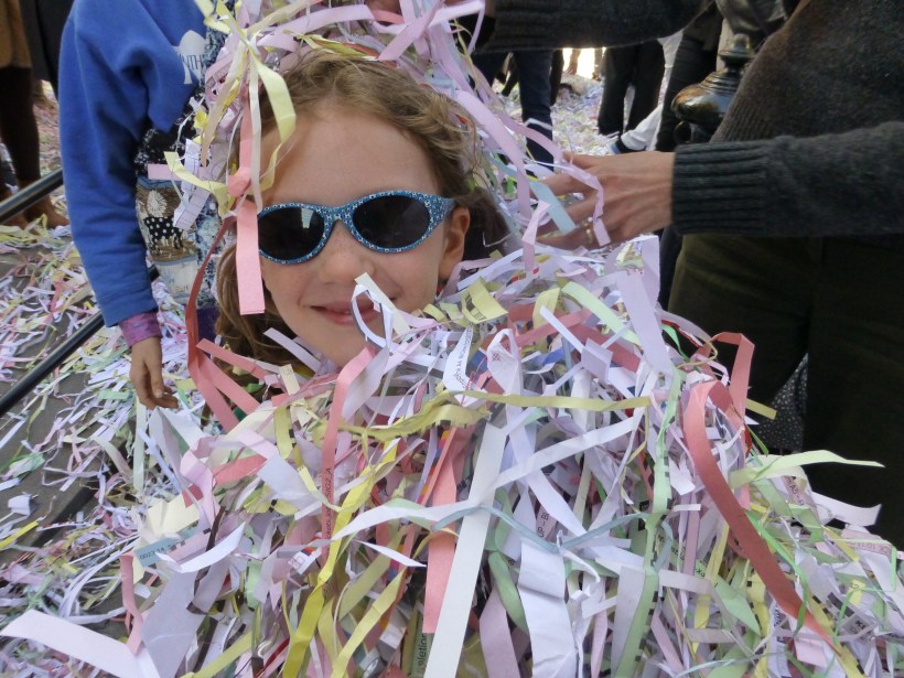 The girls loved playing with the paper.
