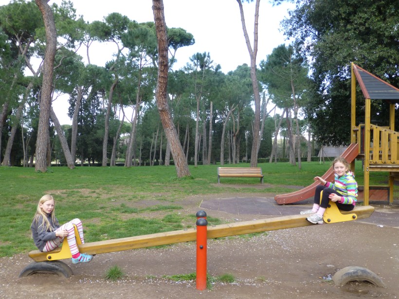 On our first day, after settling into our hotel room, we set off to find the nearby park.  The girls were happy to play and run in the grass.  I spent 2 hours at the Borghese Museum where I saw statues from Bernini, and paintings from Raphael and Caravaggio.