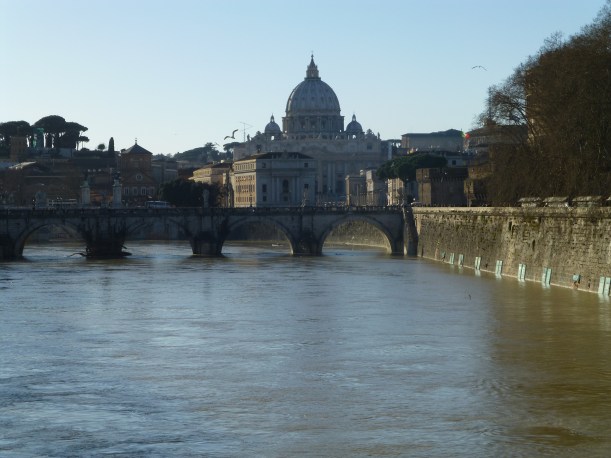 After our time at the Vatican, we took the long way home, walking back to our hotel.  Here is St. Peter's as we crossed the Tiber River.