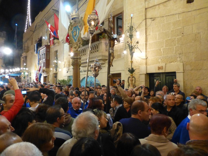 We went back to St. Joseph's in the evening to watch the procession.  We watched some of the church service and then waited outside the church to watch the procession.  We waited quite a while, but we were happy to have a good spot - there were loads of people all trying to catch a glimpse of the statue.