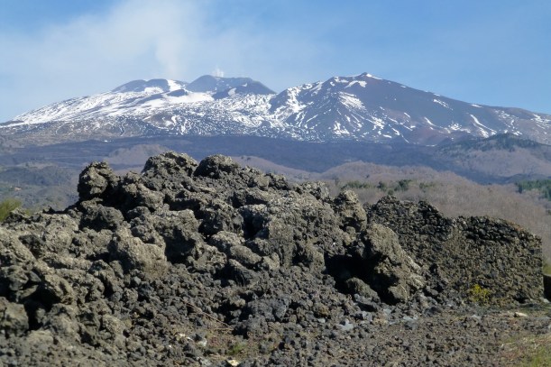 We flew back to Malta on Tuesday, April 1st but not until 10:30 pm.  We had plenty of time to hike around Mt. Etna, the tallest active volcano in Europe and one of the most active volcanoes in the world.  You can see the cooled lava from the eruption in 1992 in the foreground.