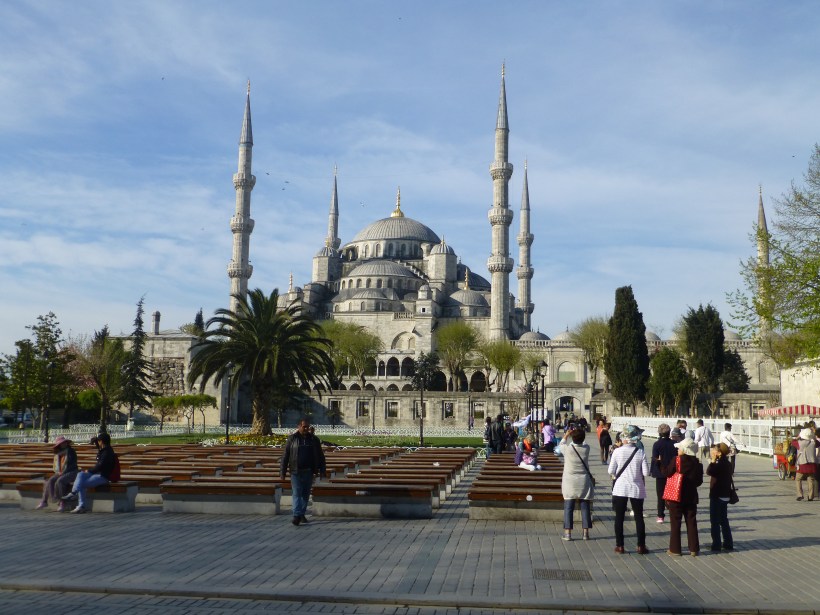 Across a lovely park and pedestrian area was the Blue Mosque. This was Sylvia's favorite thing we did on our trip because this was the first mosque she has ever been in (that wasn't a museum, like the Ayasofya).