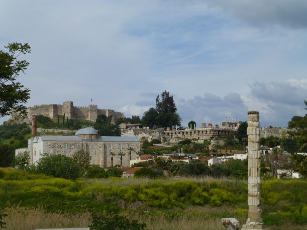The tall column in the foreground is the Temple of Artemis.  This was a Greek temple to the goddess Artemis and said to be one of the 7 wonders of the ancient world.  In the background is the Basilica, the mosque and a castle that we could not visit due to reconstruction.