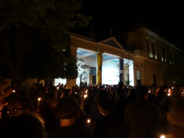The students and I attended midnight mass at a church nearby.  Again, everyone gathered outside the church, this time waiting for the priest to emerge and pronounce that Christ has risen!  (I assume that's what he said since I don't really know Greek).