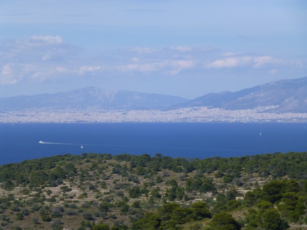 We took a bus tour on the island of Aegina.  We saw some ruins, an Orthodox monastery and the countryside.  This is a view of Athens taken from the ruins.