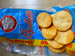 Maltese water crackers called Galletti.  They are great with bigilla, a traditional Maltese dip made of dried broad beans.  Fabulous combo!