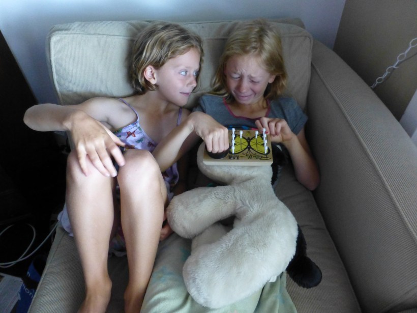 We have fun playing games inside, too.  This year the girls loved playing the butterfly peg game where you try to get rid of all the pegs but one.