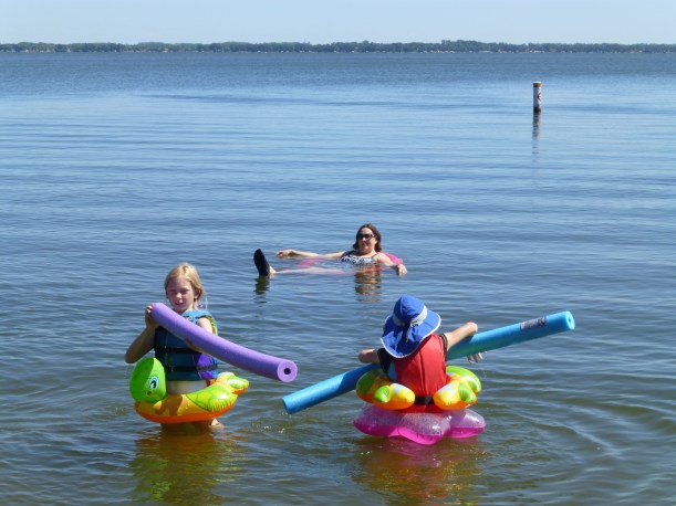 The girls are well prepared for the water.