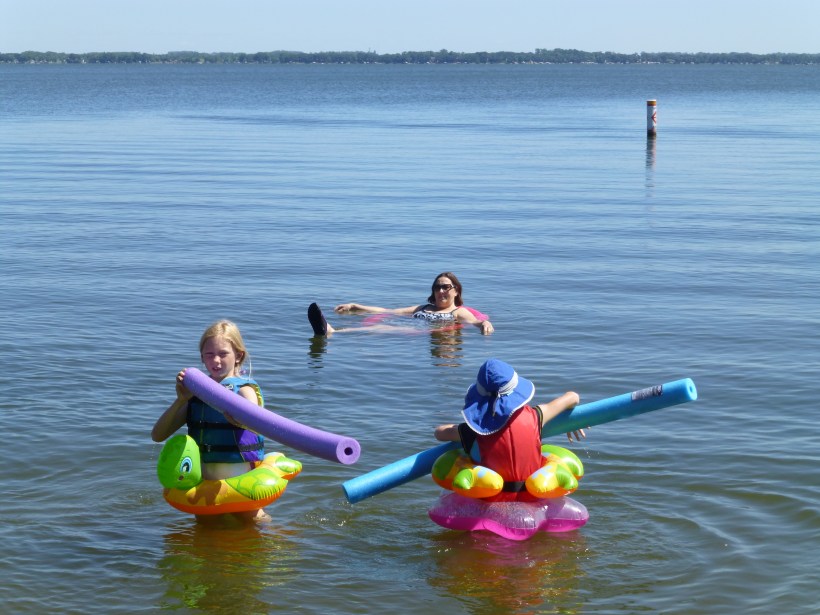 The girls are well prepared for the water.