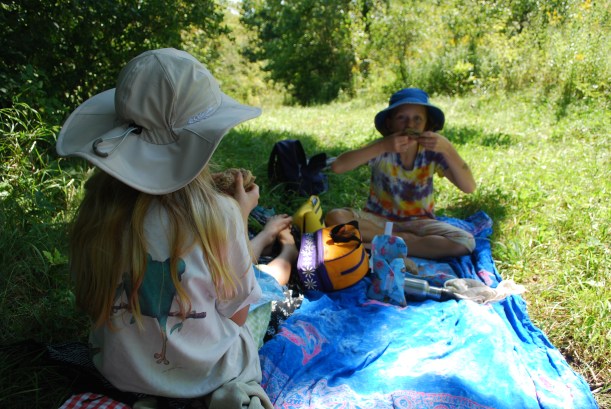Lunch by the side of the trail.  We were losing our shade it was a warm day!