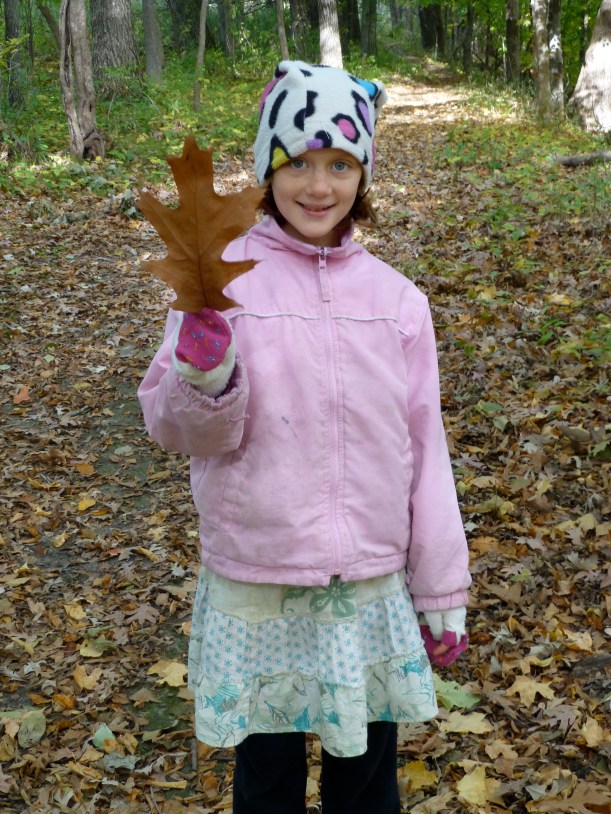 We love collecting cool leaves.