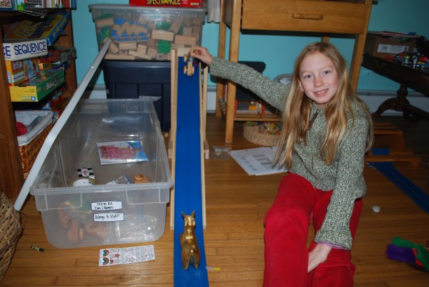 We spent a week experimenting with cars and ramps. They had fun crashing their cars into things.