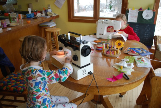 We ate at the counter for several days since our whole table was covered with our crafting!