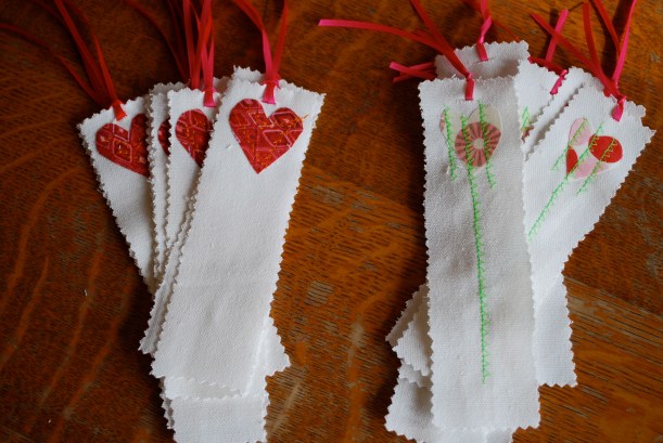 Last weekend was Valentine's Day - one of our favorite holiday celebrations.  We made Valentine bookmarks to give to our friends.