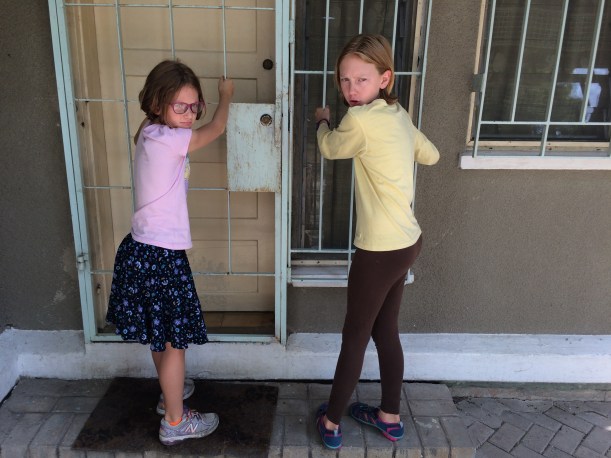 We like pretending to try to break into our house.