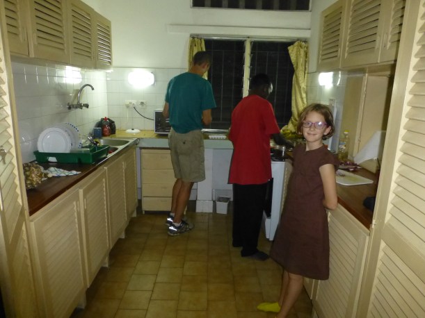 This is our kitchen. Me, daddy and Andrew (our house guard) are making dinner.