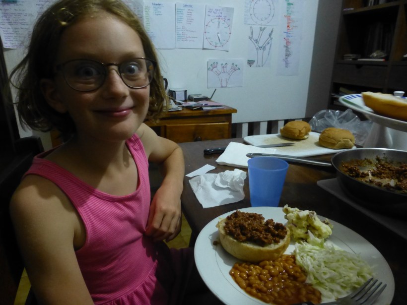 One night we made American food for Andrew: sloppy joes, baked beans, coleslaw, potato salad and ice cream for dessert. It was by far Lily's favorite meal. :)